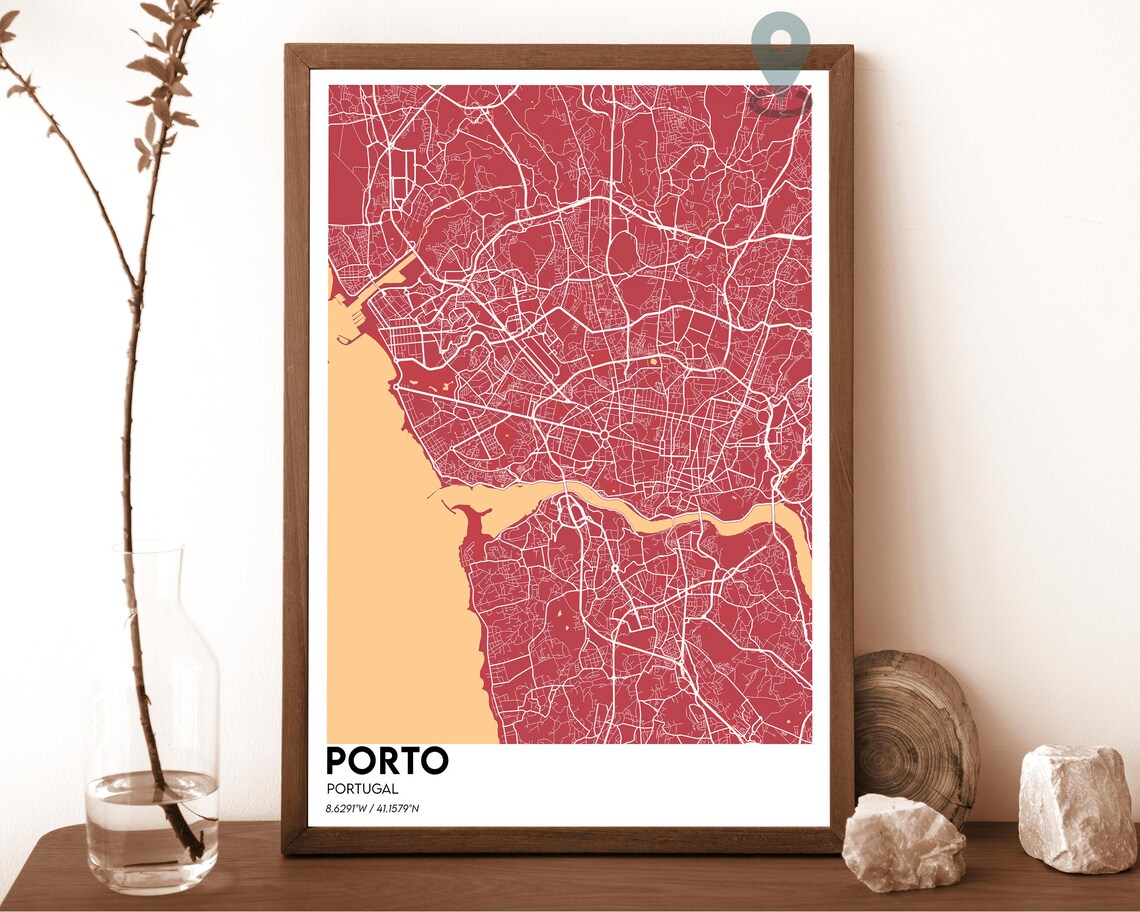 Porto Portugal Navy Yellow Douro River City Map Home Decor Poster - Image 4