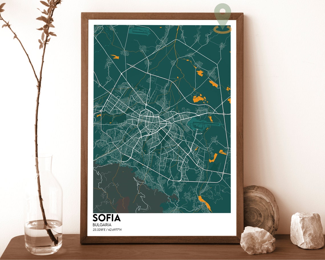 Sofia Bulgaria Midnight Navy Pink Street Map Minimalist City Poster - Image 3