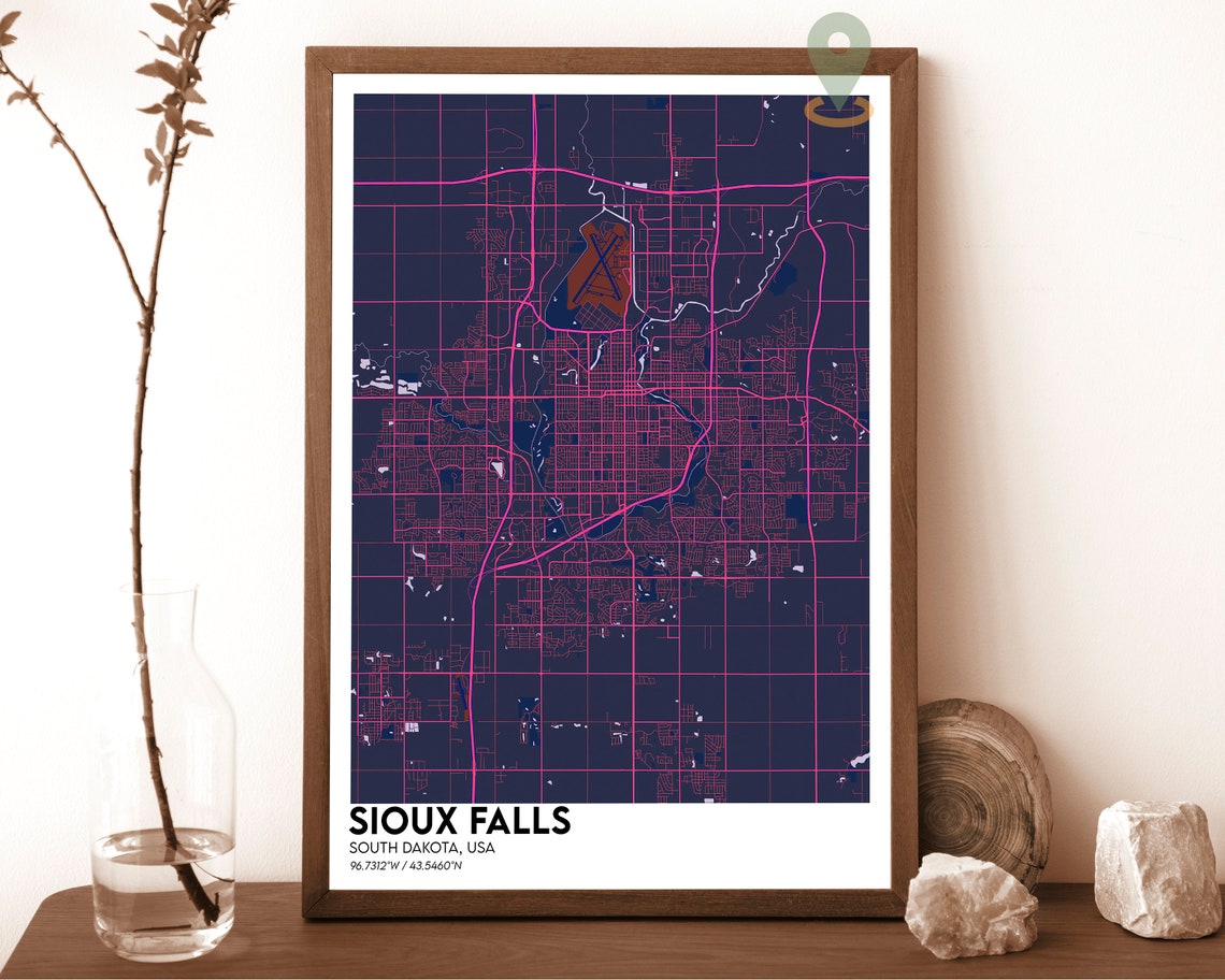 Sioux Falls South Dakota Dark Minimalist City Map Art Poster - Image 2