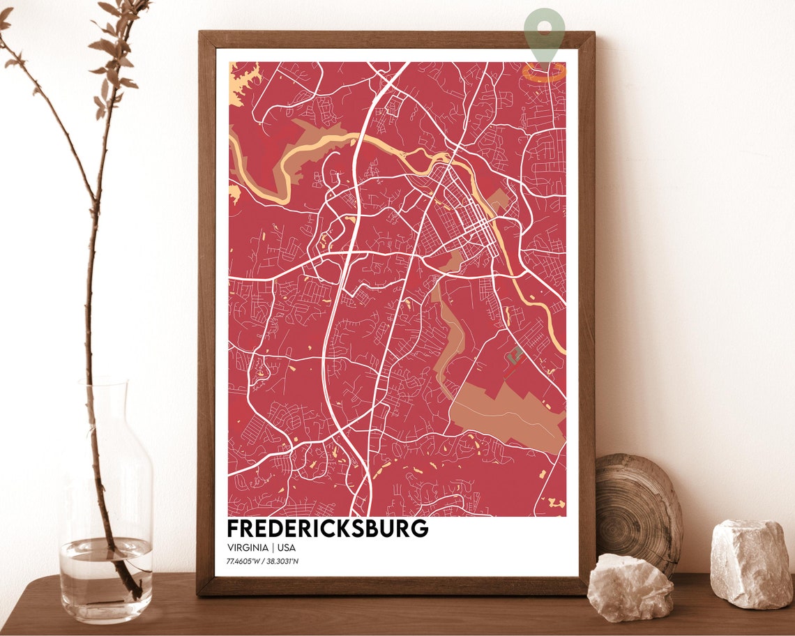 Fredericksburg Virginia Maroon Cream River City Map Home Decor Poster - Image 6