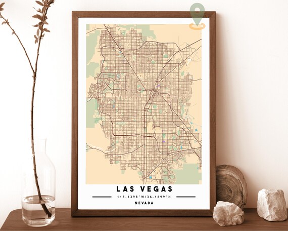Las Vegas Nevada warm beige with brown streets Street Map Coordinates Poster