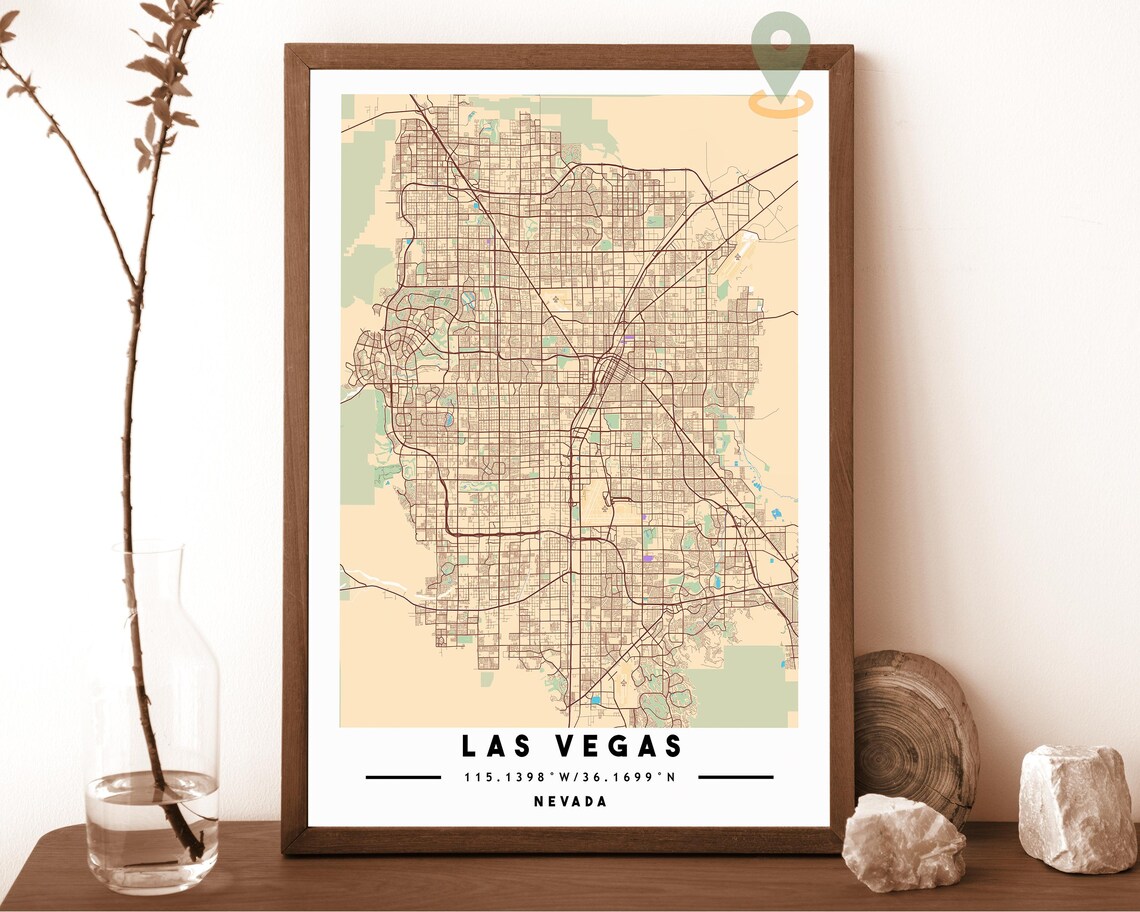 Las Vegas Nevada warm beige with brown streets Street Map Coordinates Poster