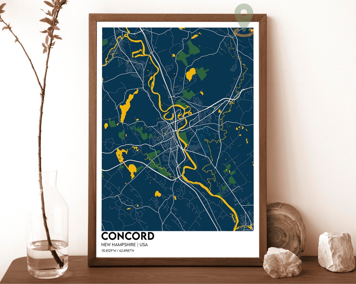 Concord New Hampshire Dark Green Capital City Map Art Poster - Image 6