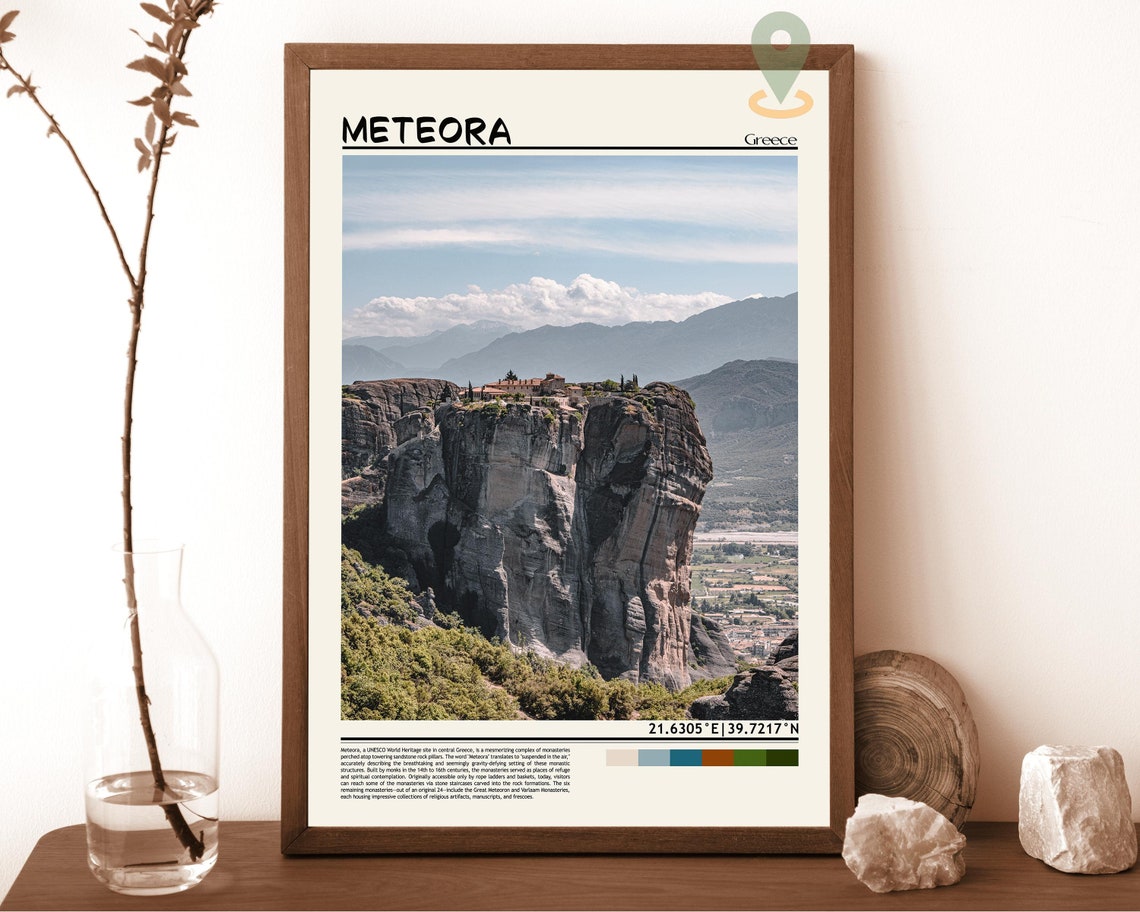 Meteora Greece Monastery Rock Pillars Historic Site Photo Poster