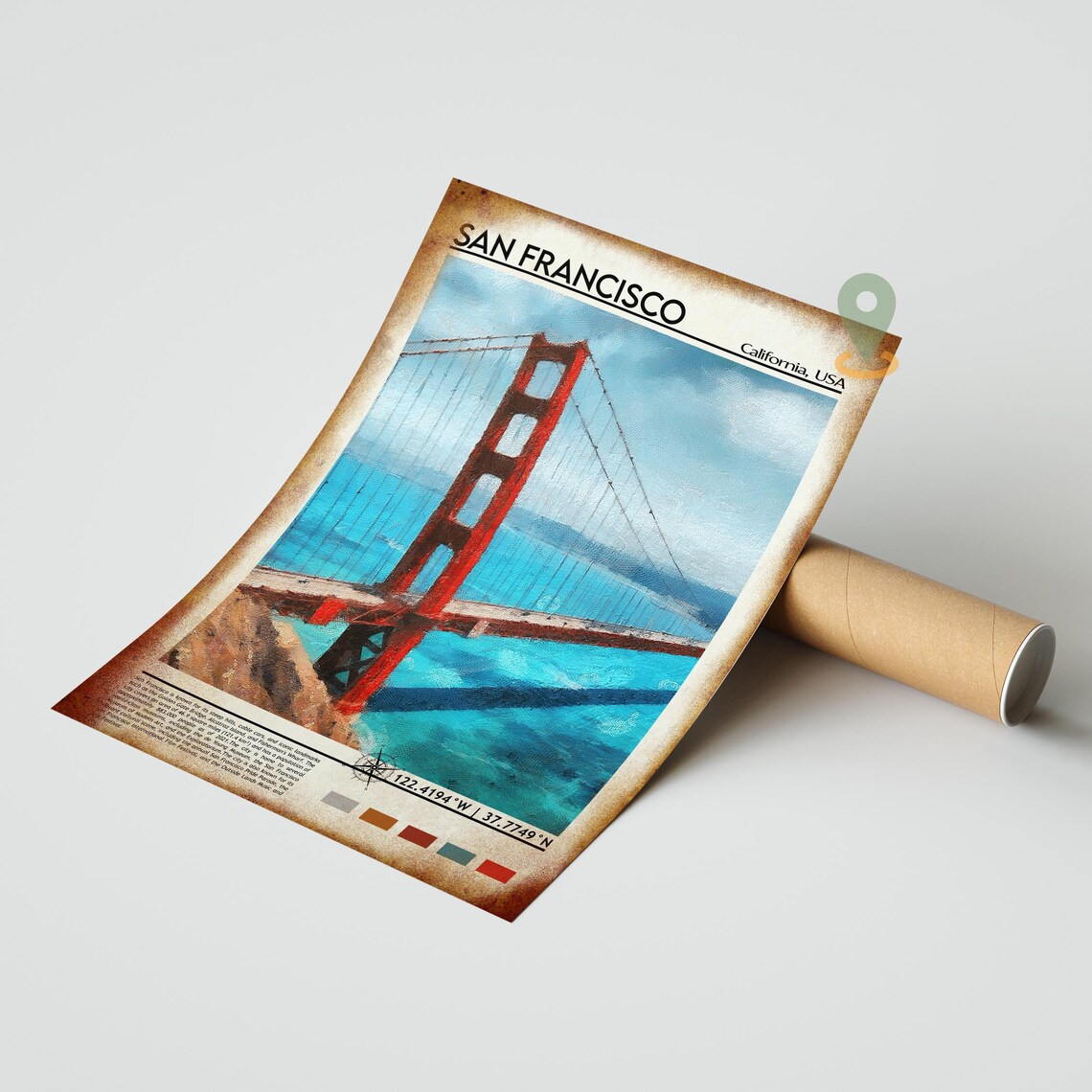 San Francisco California Golden Gate Bridge Painting Travel Poster - Image 4