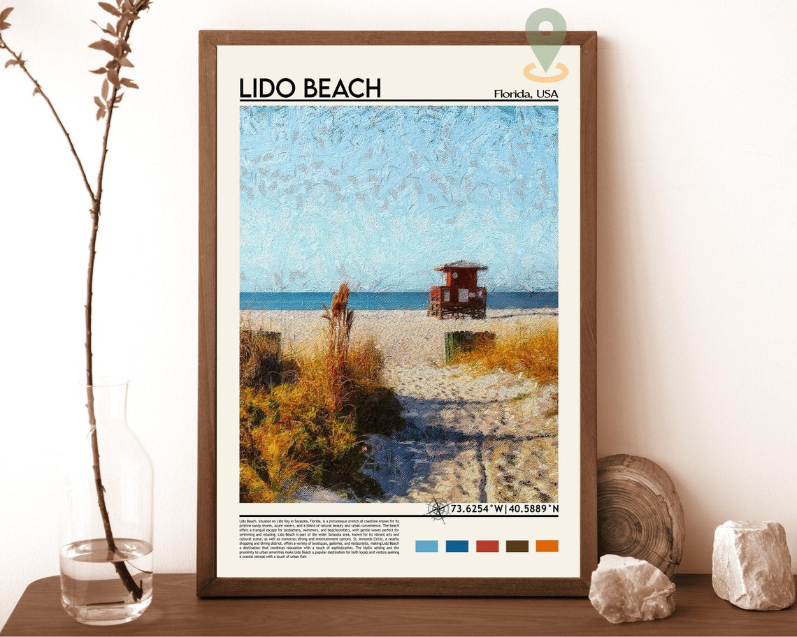 Lido Beach Florida Lifeguard Tower Beach Painting Style Travel Poster