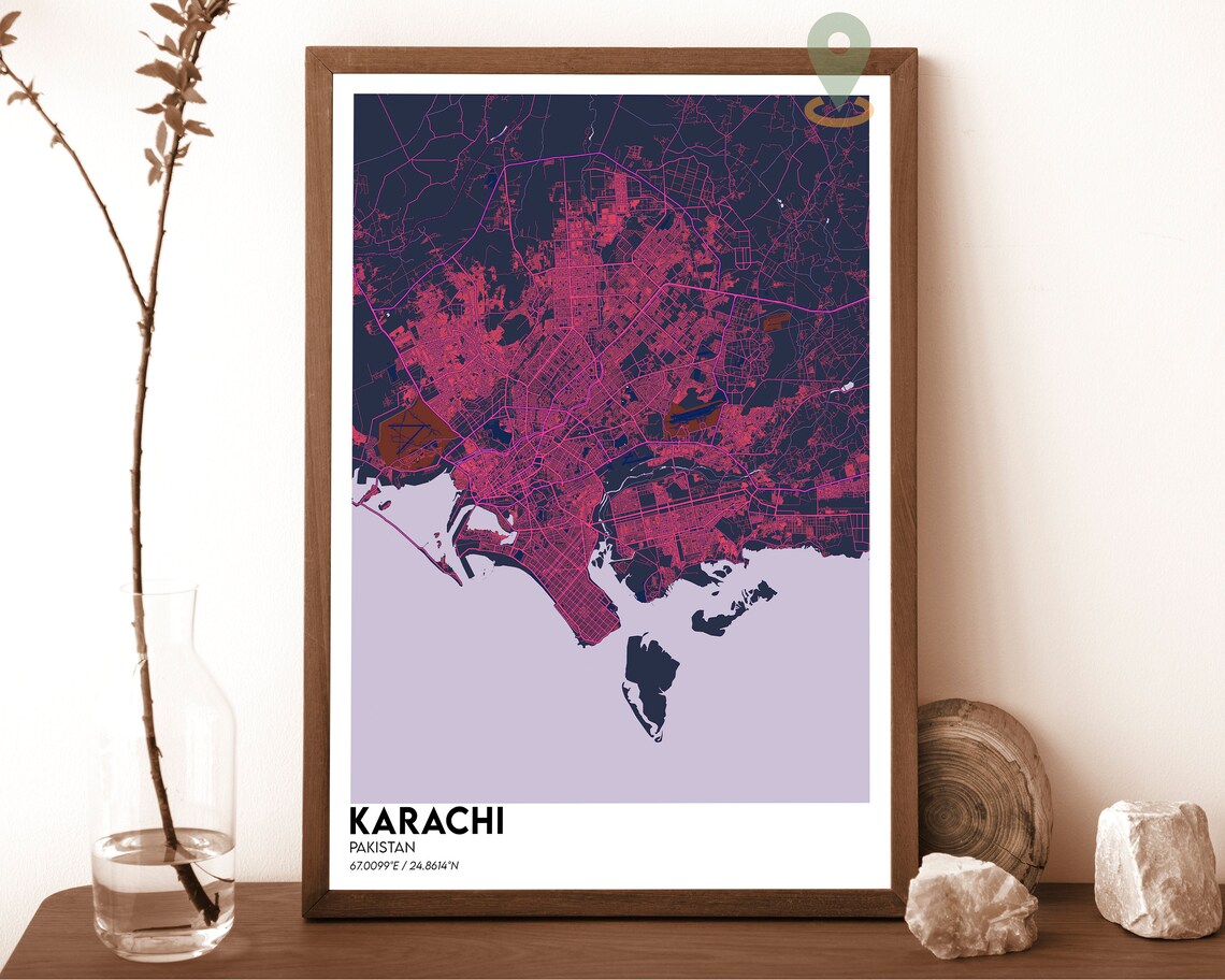 Karachi Pakistan City Map Poster Modern Red Minimalist Design Art - Image 2