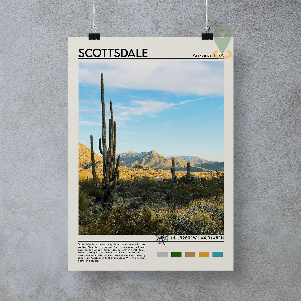 Scottsdale Print Vintage Poster Scottsdale Art Scottsdale Travel Poster Scottsdale Photo Scottsdale Poster Print Arizona Poster - Image 3