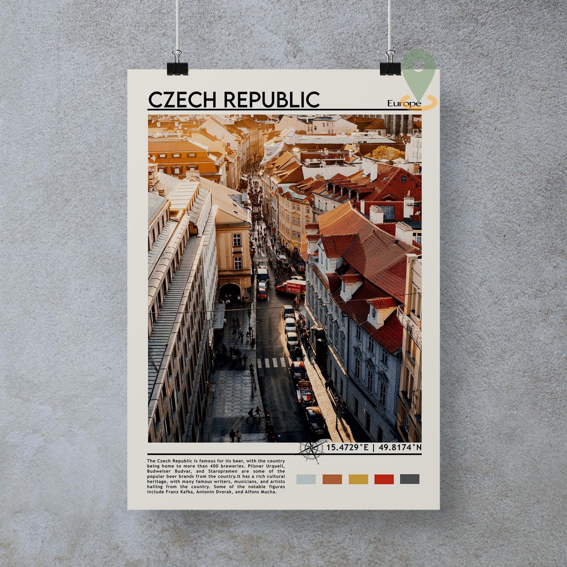 Czech Republic Europe Prague Red Rooftops Aerial Street Poster - Image 3
