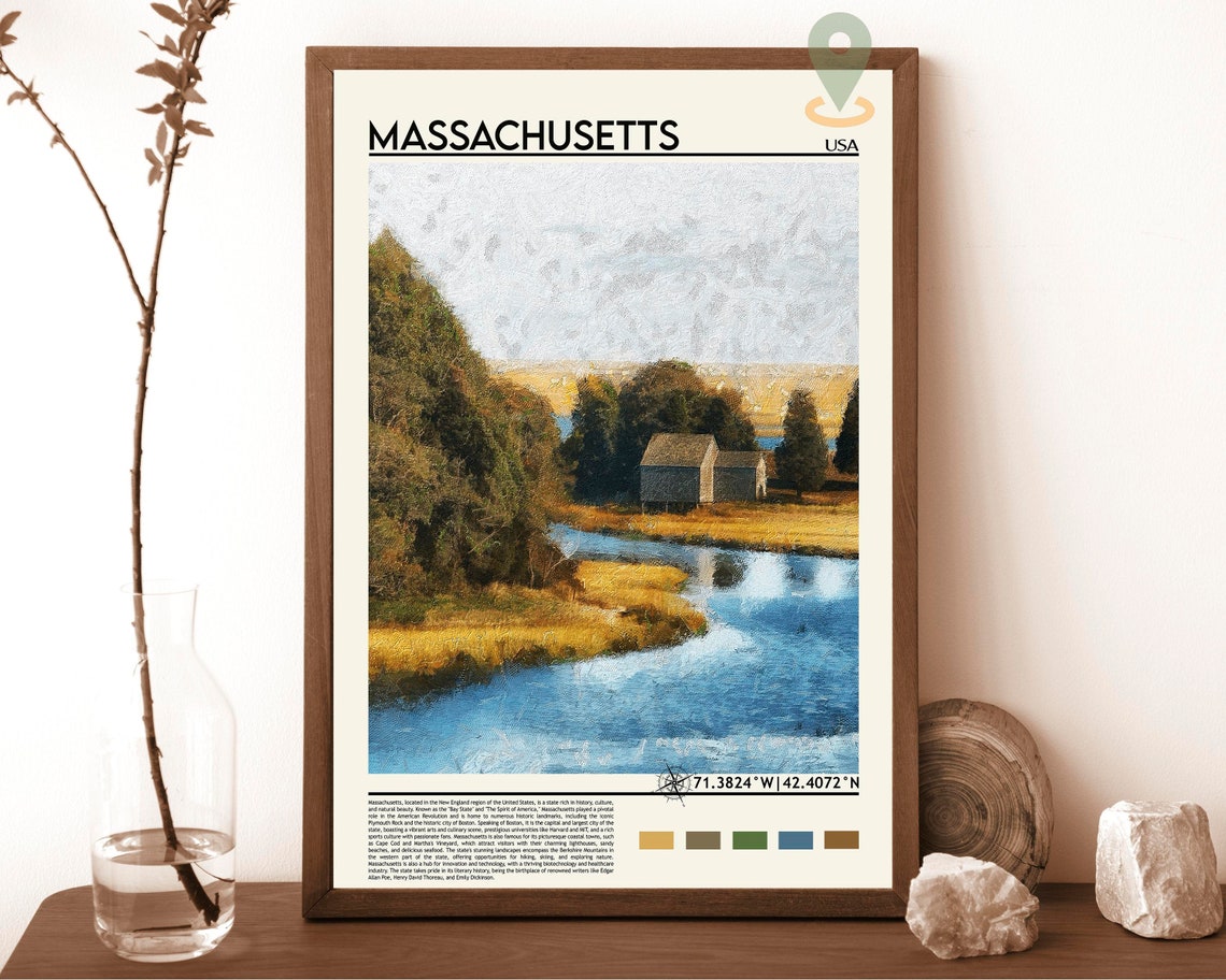 Massachusetts USA New England River Landscape Painting Poster