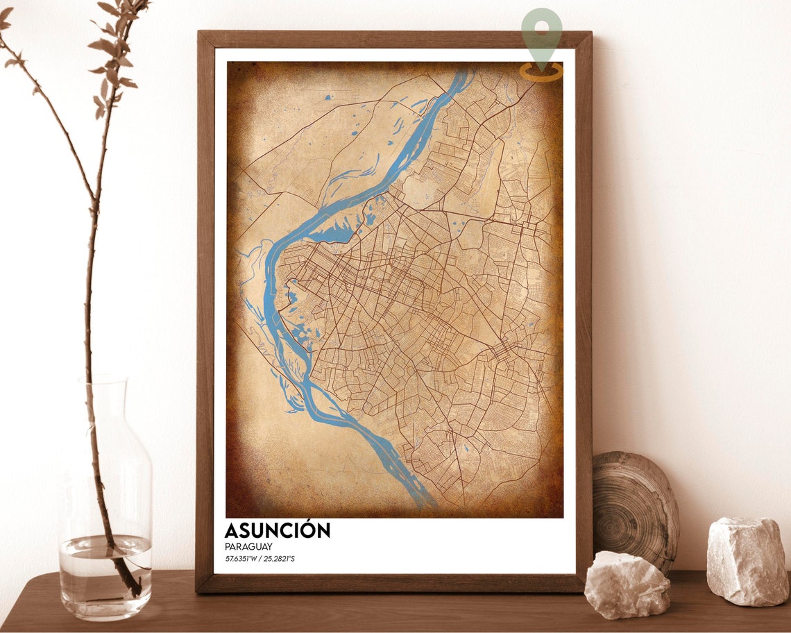 Asuncion Paraguay Dark City Map With Bright Blue River Poster - Image 3