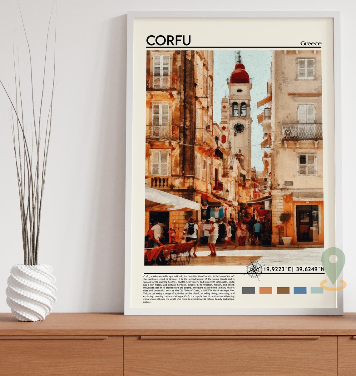 Corfu Greece Old Town Bell Tower Street Golden Light Travel Poster - Image 3