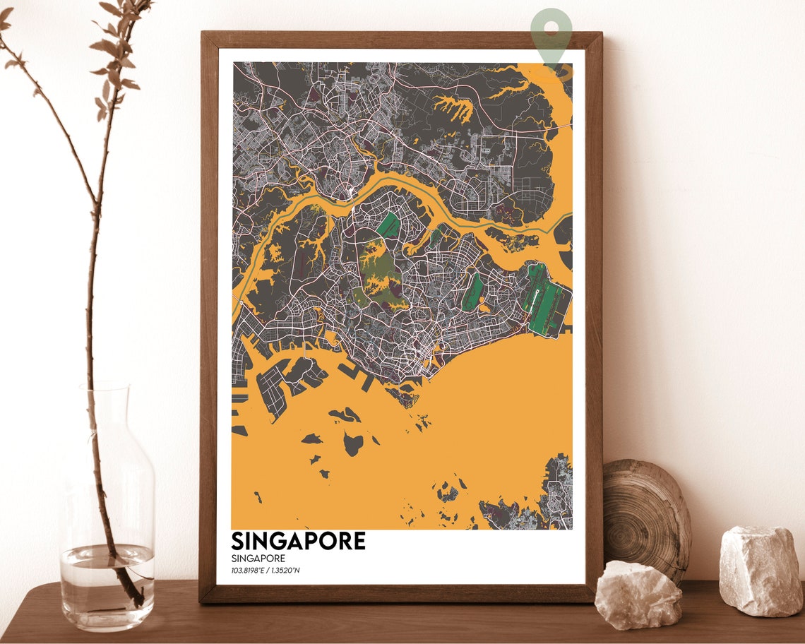 Singapore Island Nation Vintage Old World City Map Art Poster - Image 4