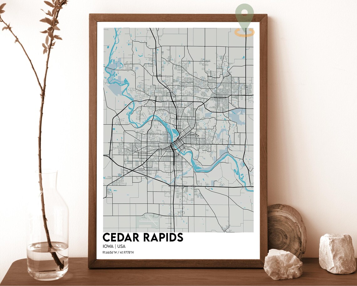 Cedar Rapids Iowa Modern Dark Teal Minimalist Street Map Art Print - Image 2