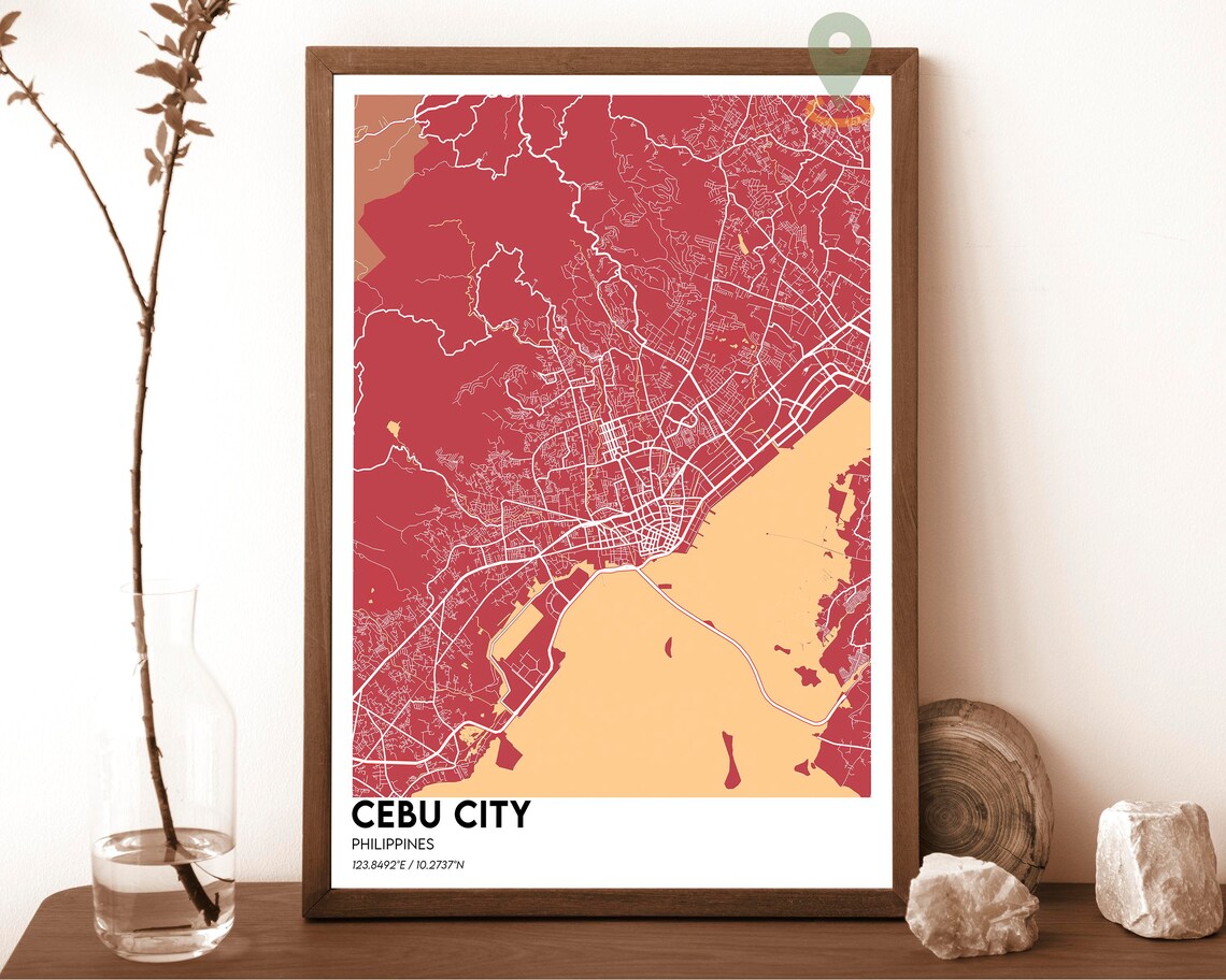 Cebu City Philippines Red Coastal Modern City Street Map Poster