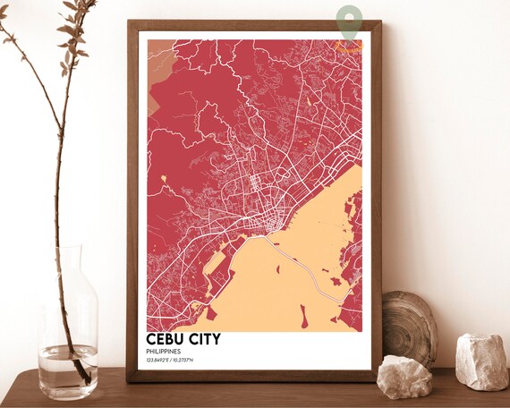 Cebu City Philippines Red Coastal Modern City Street Map Poster