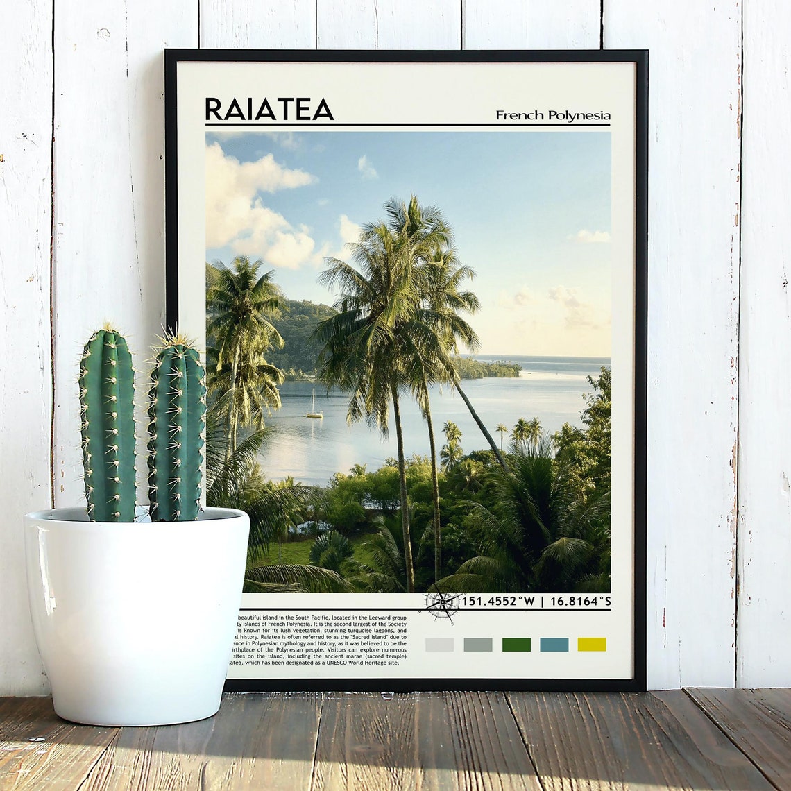Raiatea French Polynesia Palm Trees Lagoon Sailboat Island Poster - Image 2