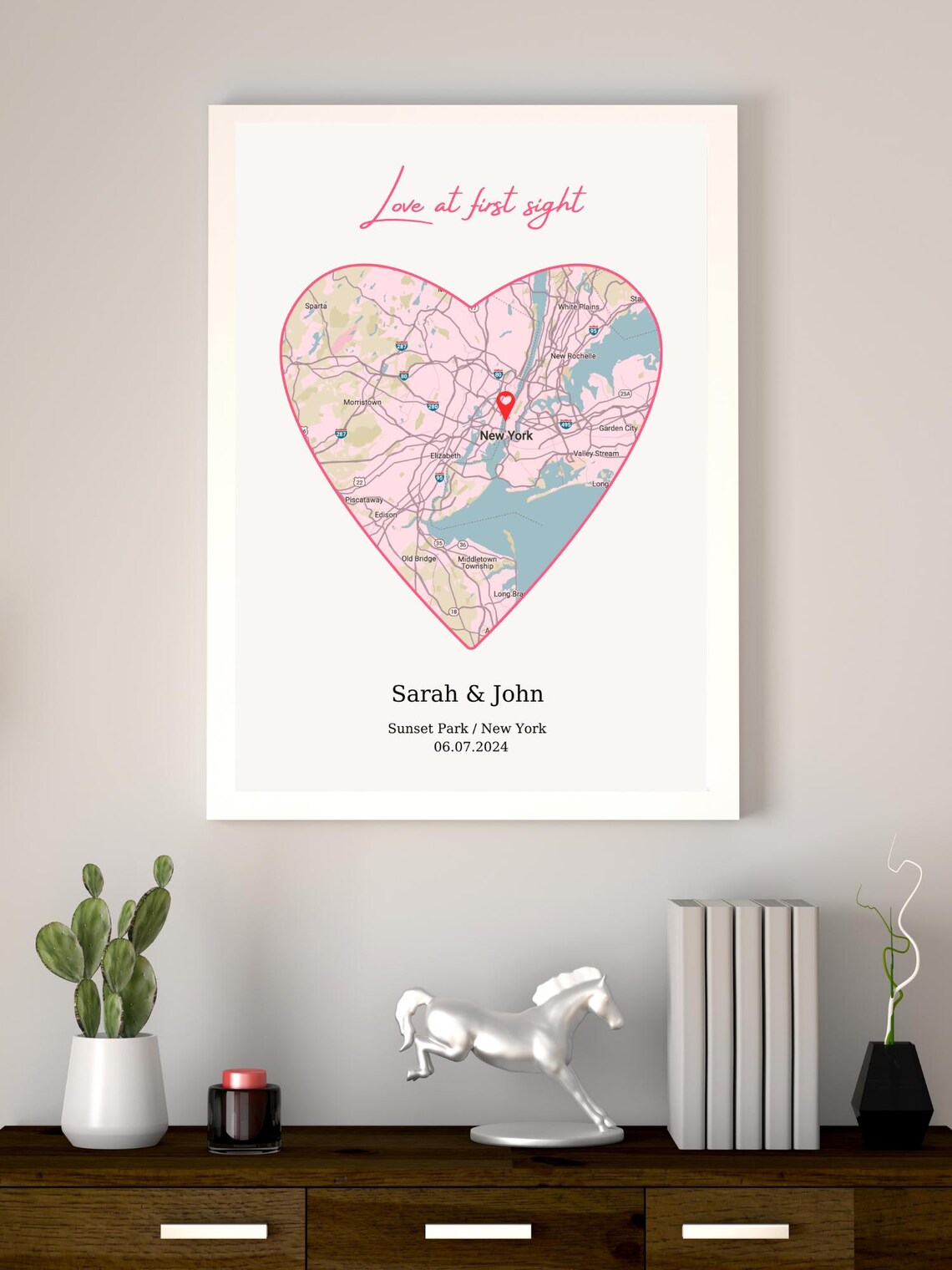 Custom Heart Map, Engagement Anniversary Couple Gift - Image 2