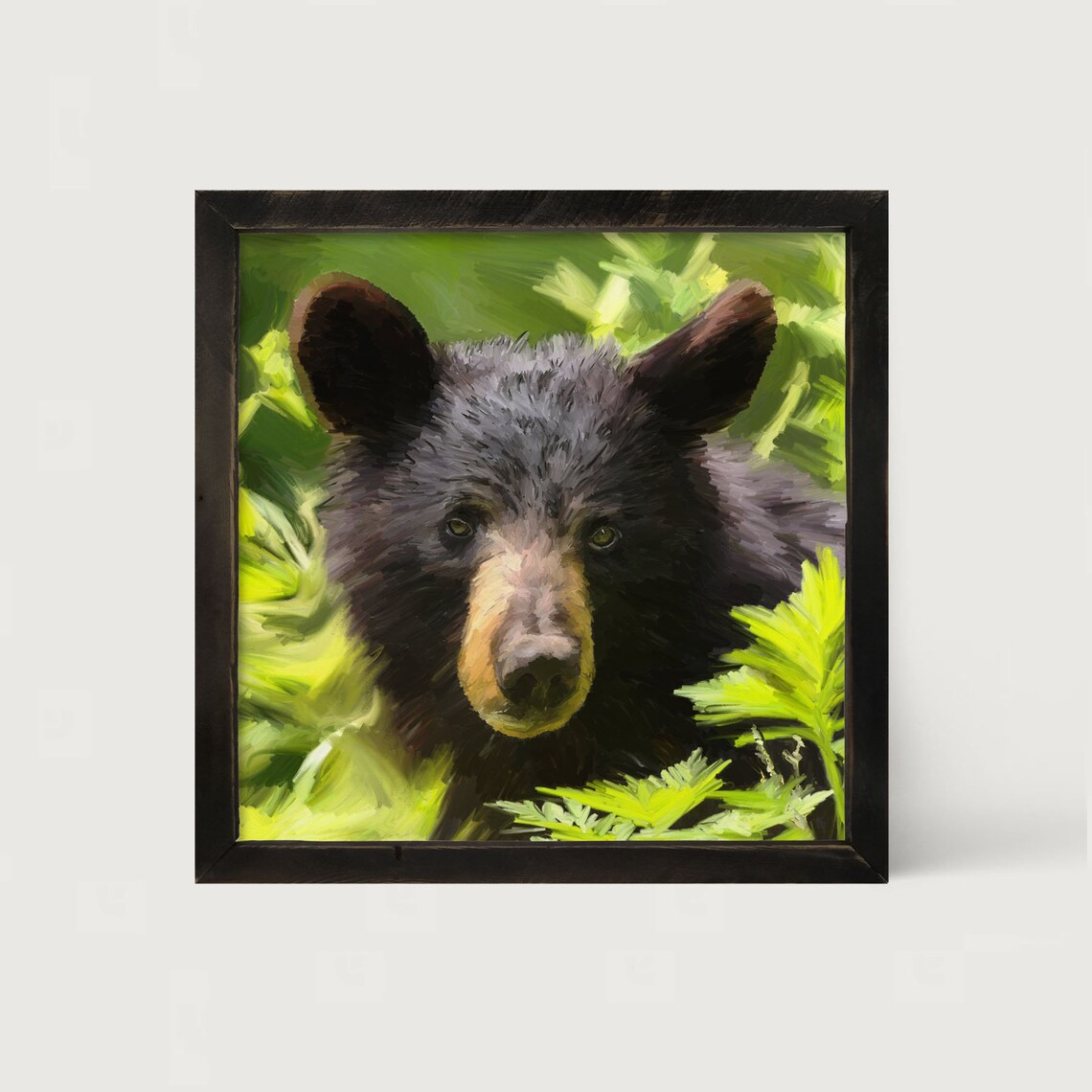 Black Bear Cub Rustic Wildlife Art Print, Adirondack Cabin