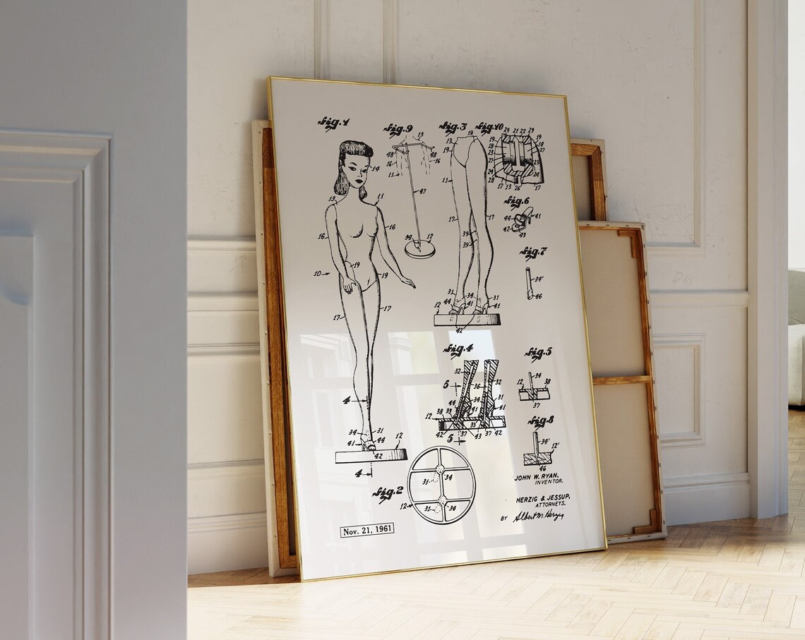1961 Doll Patent Blueprint Line Drawing Vintage Patent Poster