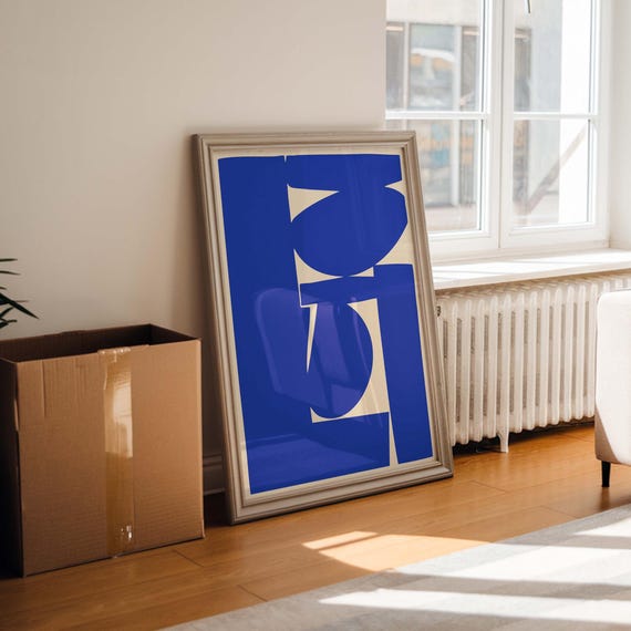 Royal Blue Abstract Art Print Modern Geometric Wall Decor