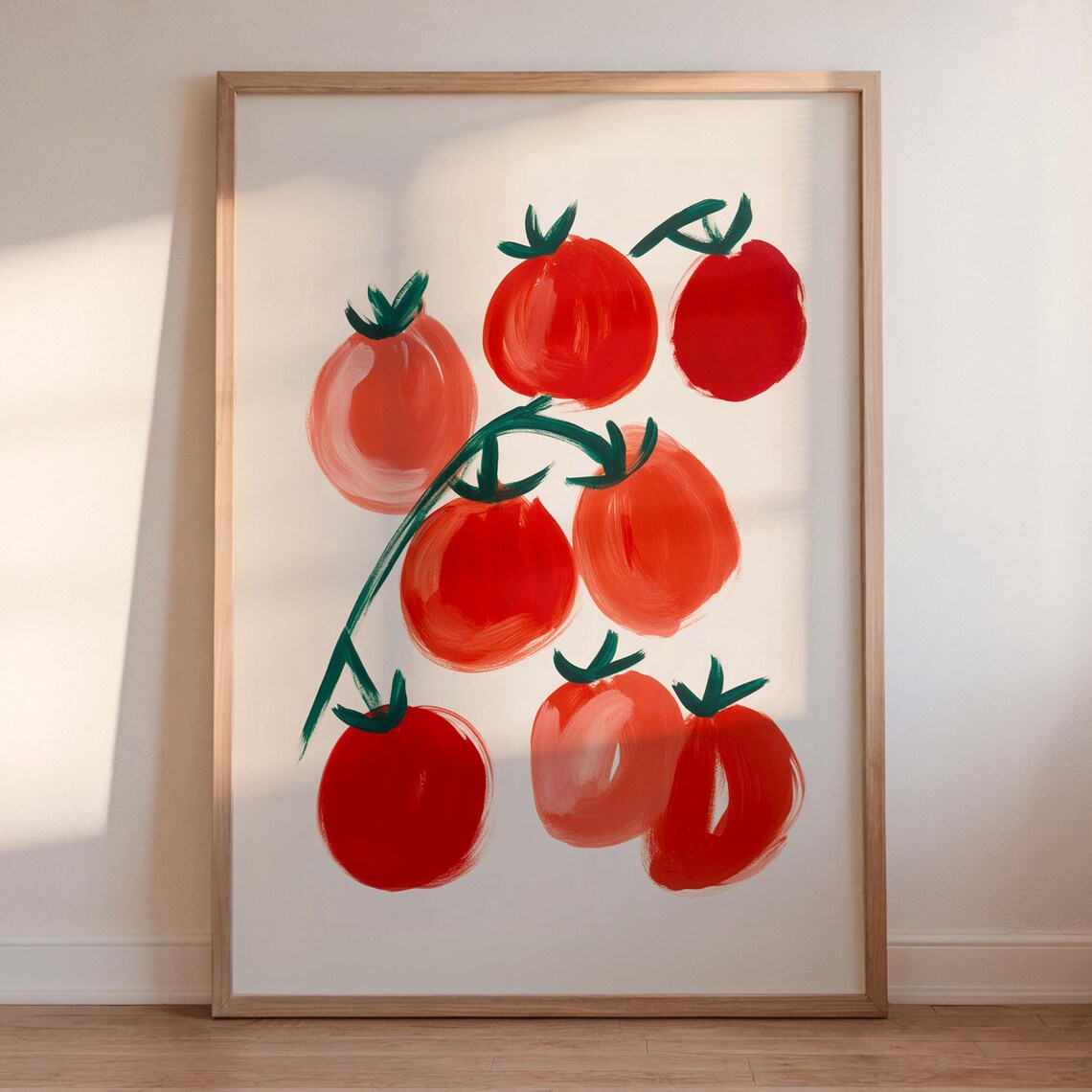 Ripe Red Tomatoes on the Vine Hand Painted Kitchen Still Life Art Poster
