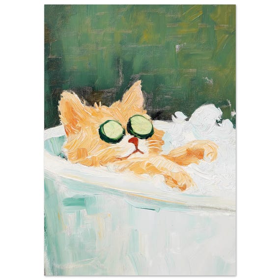 Cat Bathroom Print, Funny Ginger Bath Poster