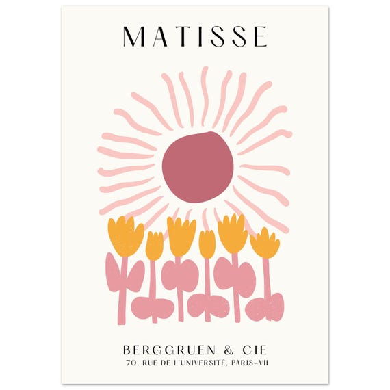 Pink Matisse Wall Art Sun Tulip Abstract Poster Blush Floral Cutout Print Modern And Yellow Decor