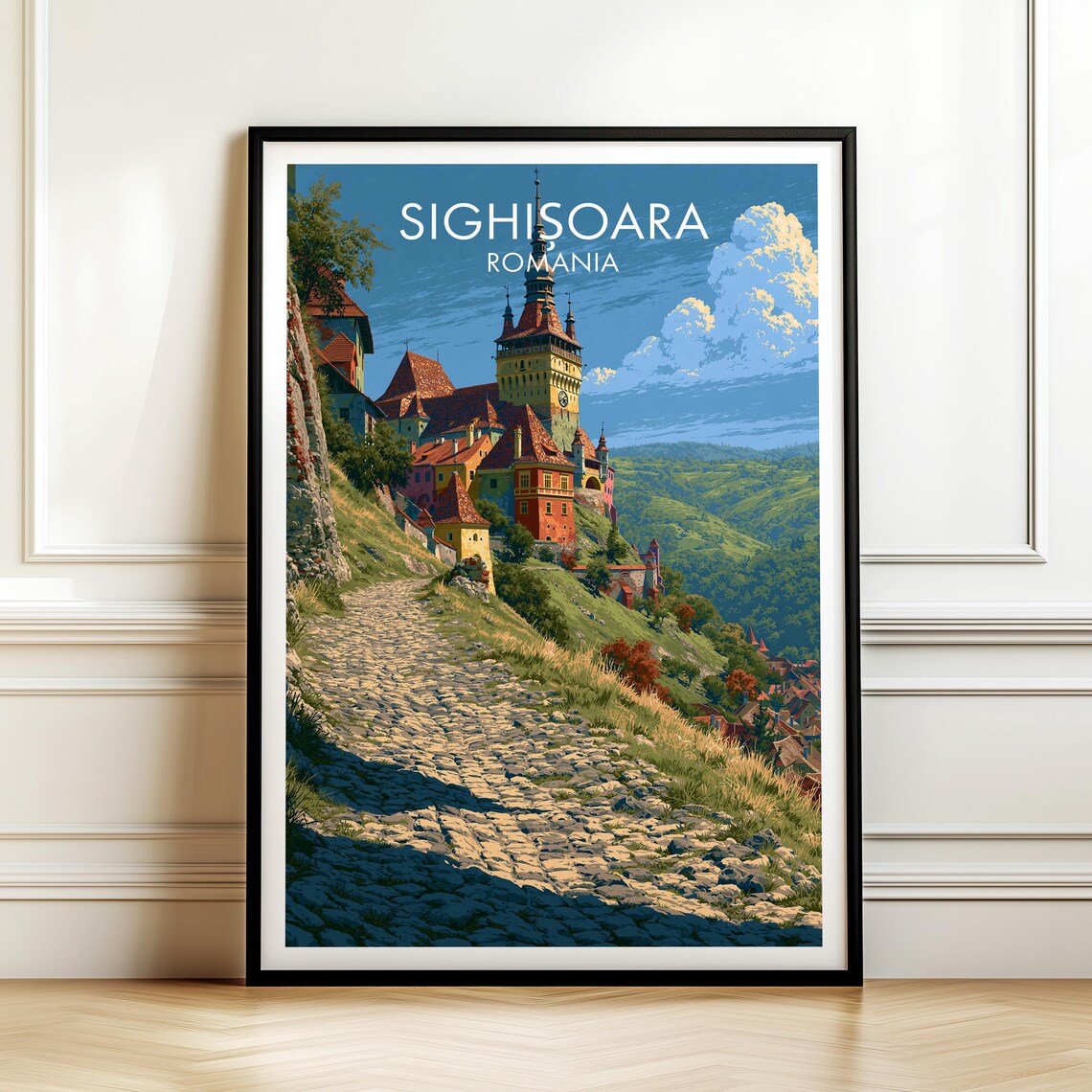Sighioara Romania Vintage Travel Poster, Europe