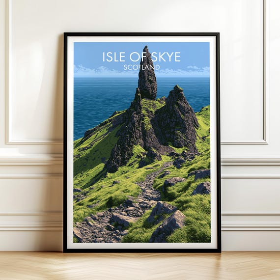 Isle Of Skye Scotland Travel Poster Old Man Storr Landscape Wall Art