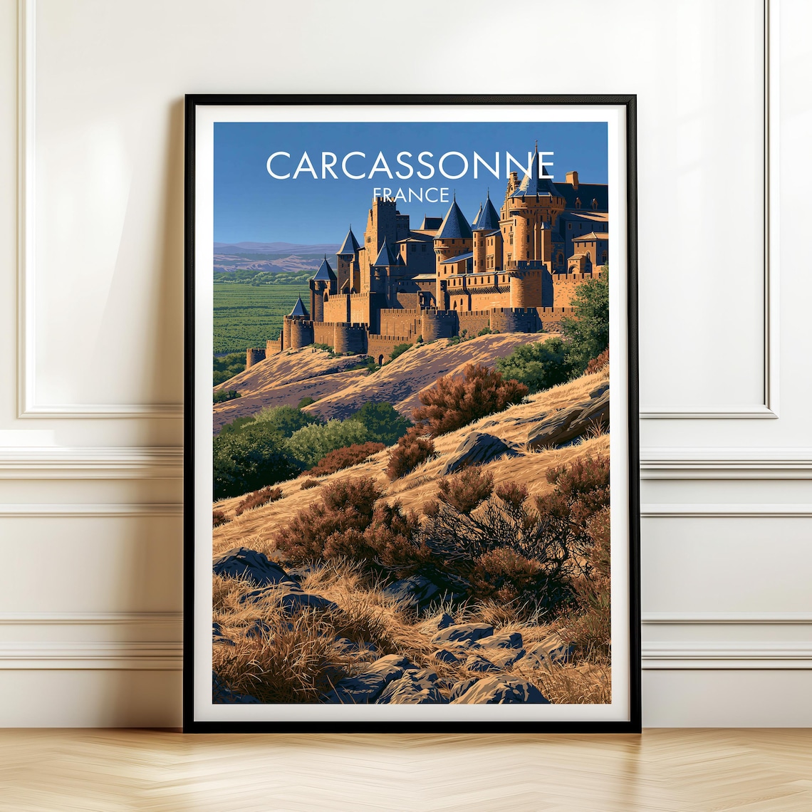Carcassonne France Medieval Castle Vintage Style Travel Poster French Landmark