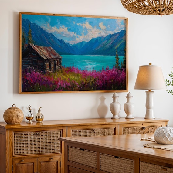 Lake Clark National Park Alaska Cabin Lake Oil Painting Poster