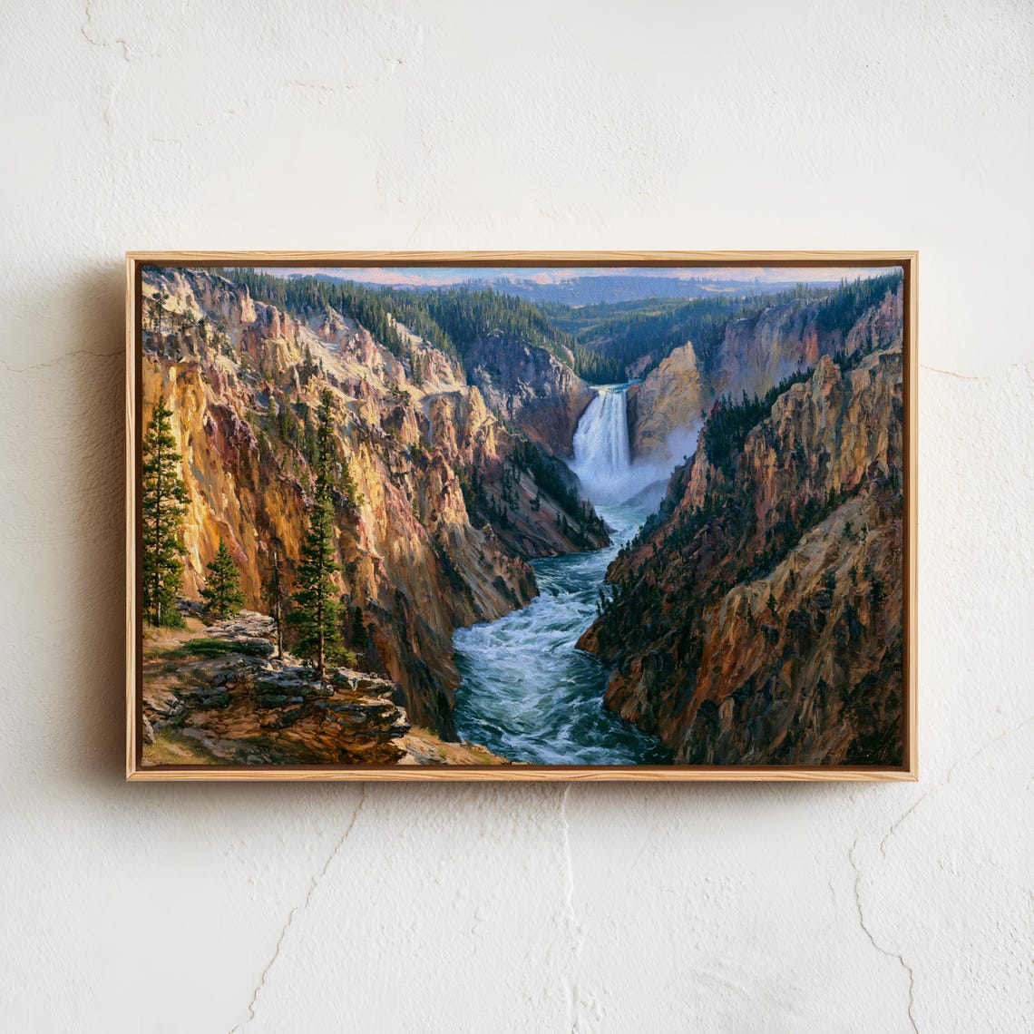 Yellowstone Lower Falls River Canyon Vintage Oil Painting Poster