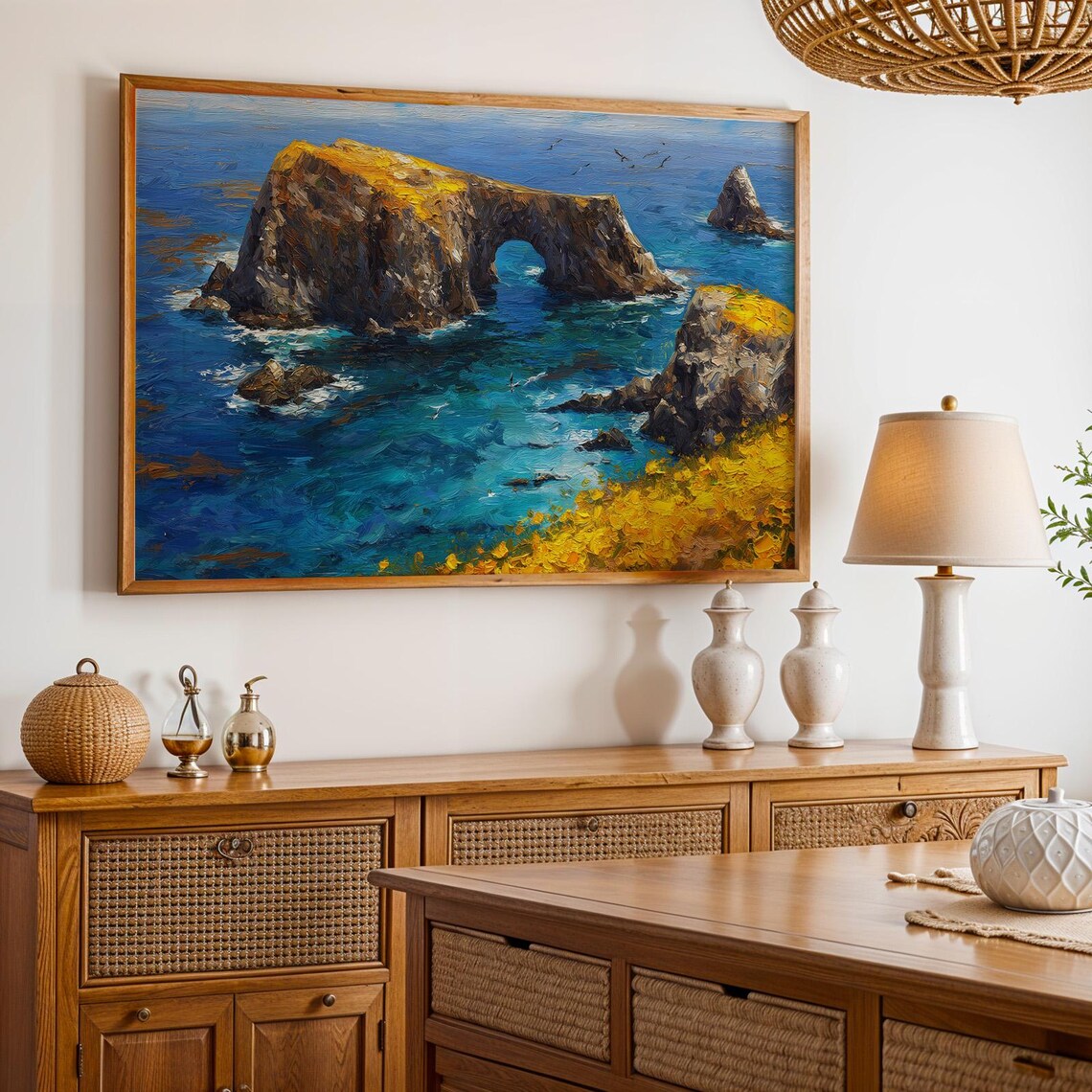 Channel Islands Arch Rock Sea Cliffs Ocean Oil Painting Poster