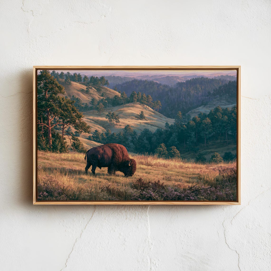 Wind Cave Bison Prairie Hills Vintage Wildlife Landscape Poster