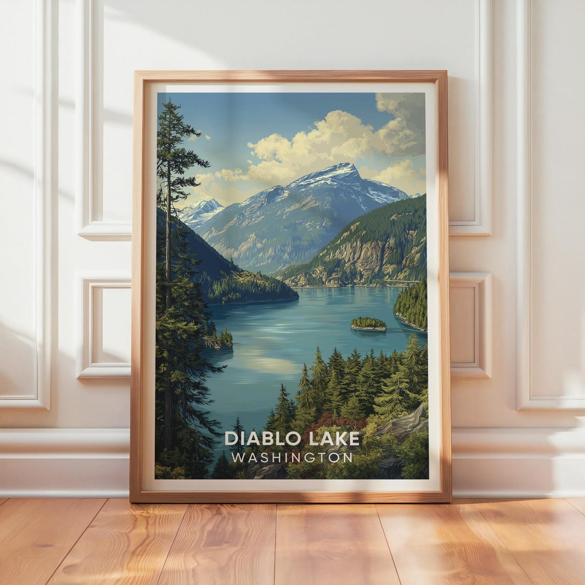 Diablo Lake Washington Cascade Mountains Turquoise Vintage Poster