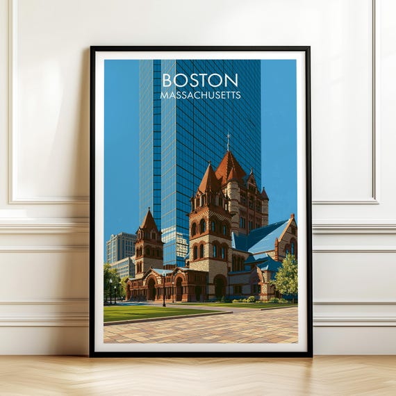 Copley Square Boston Massachusetts Poster Usa Travel Wall Art American Cityscape Print Gift