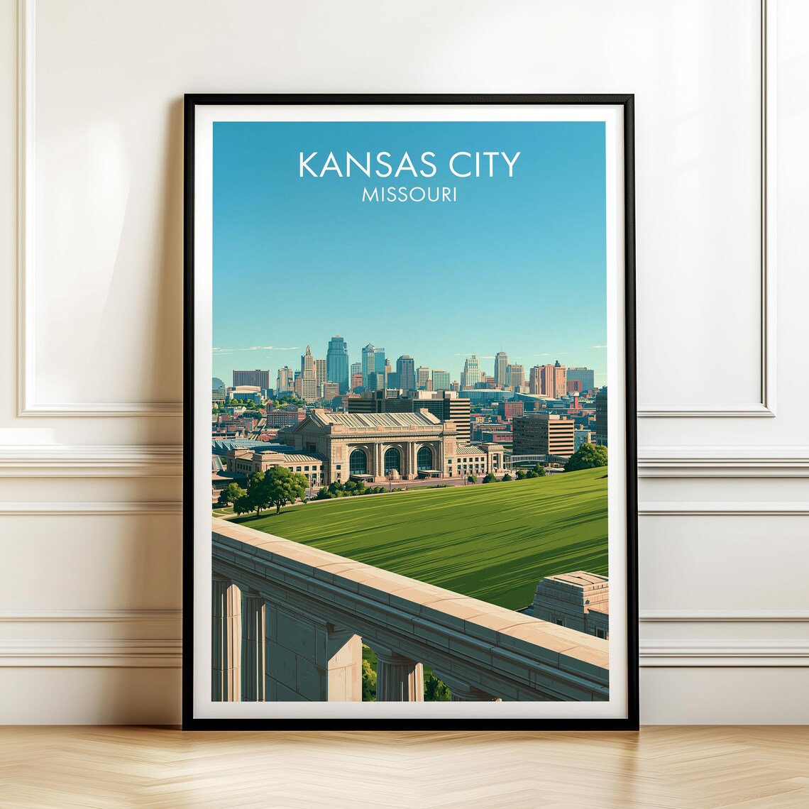 Kansas City Missouri Skyline Vintage Travel Poster With Union Station