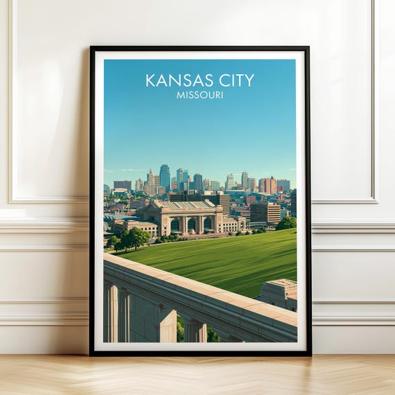 Kansas City Missouri Poster Vintage Travel Wall Art Decor Usa Cityscape Print