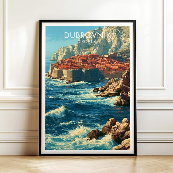 Dubrovnik Croatia Travel Poster Vintage Europe Cityscape Wall Art Print For Home Decor