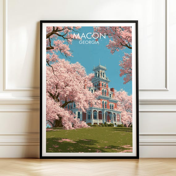 Macon Georgia Poster Vintage Usa Cityscape Travel Wall Art American Landmark Print Americana Decor