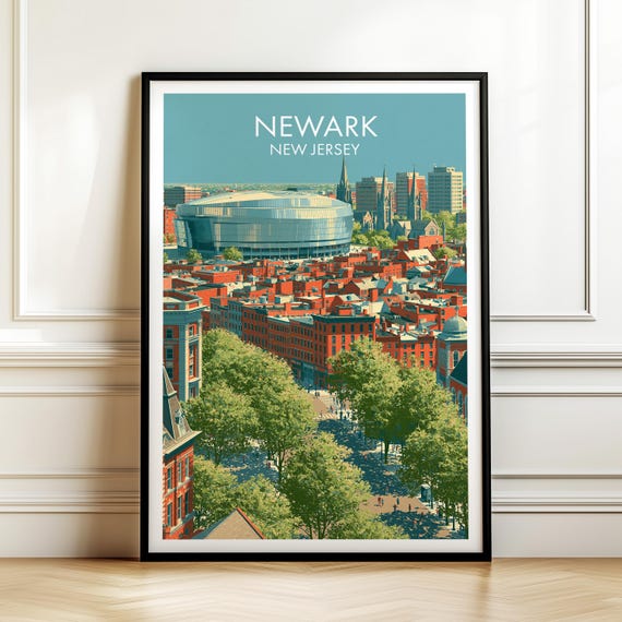 Newark New Jersey Poster Vintage Usa Cityscape Travel Wall Art American Landmark Print Americana Decor