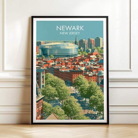 Newark New Jersey Vintage Travel Arena Downtown Skyline Poster