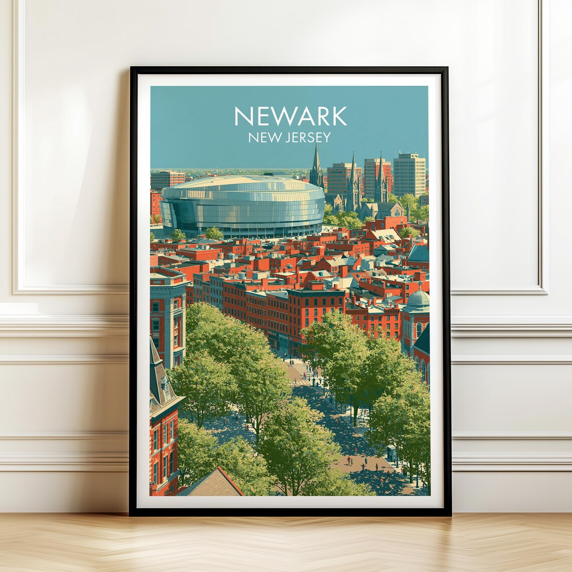 Newark New Jersey Vintage Travel Arena Downtown Skyline Poster