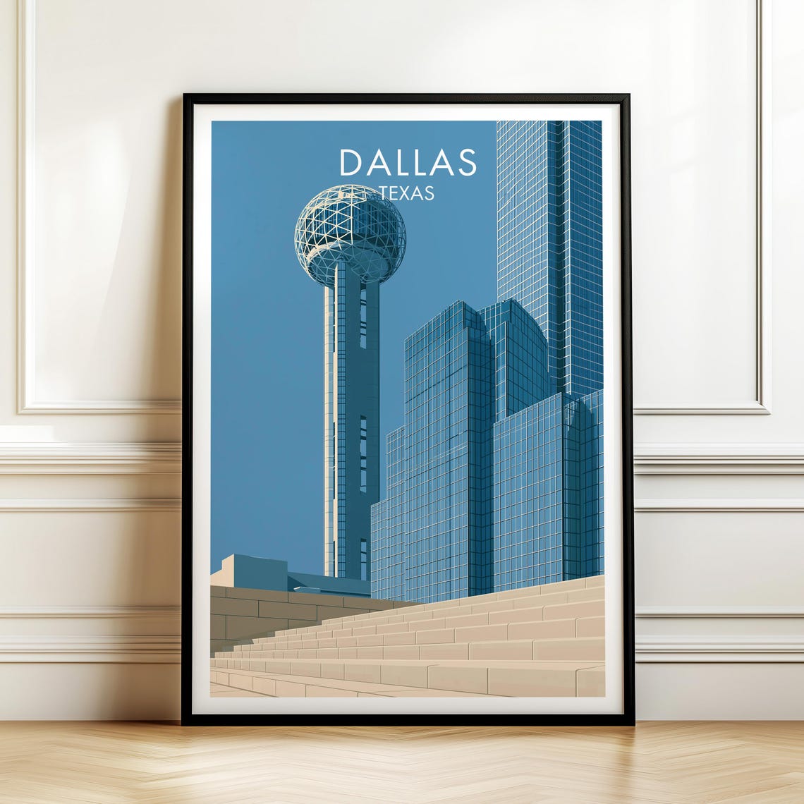 Dallas Texas Reunion Tower Minimalist Skyline Cityscape Art Poster