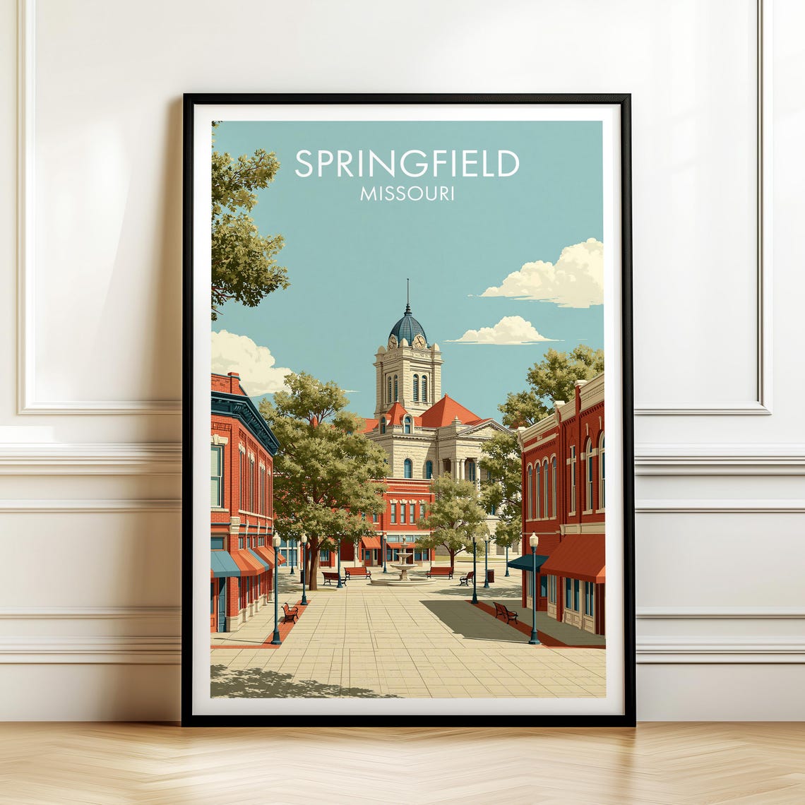 Springfield Missouri Downtown Square Vintage Travel Poster Art