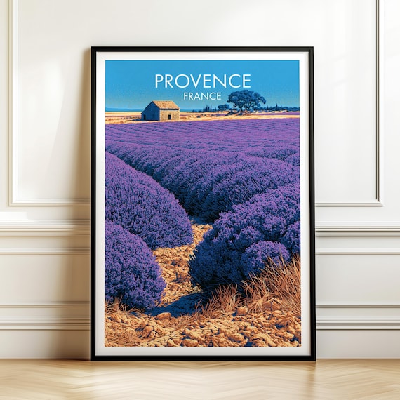 Provence France Lavender Field Stone Barn Vintage Travel Poster