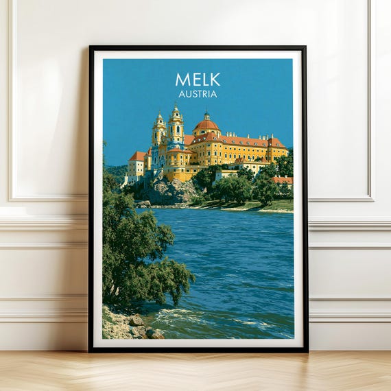 Melk Abbey Austria Travel Poster Vintage Europe Cityscape Wall Art Print For Home Decor