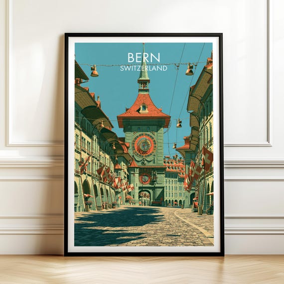 Zytglogge Bern Switzerland Travel Poster Vintage Europe Cityscape Wall Art Print For Home Decor