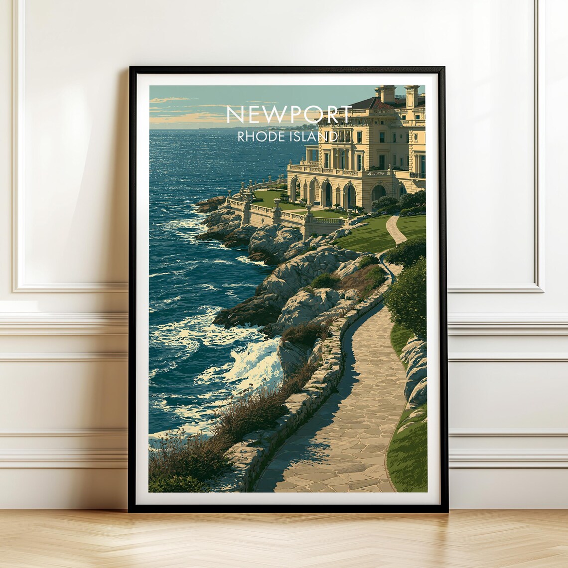 Newport Rhode Island Cliff Walk Gilded Age Mansion Travel Poster